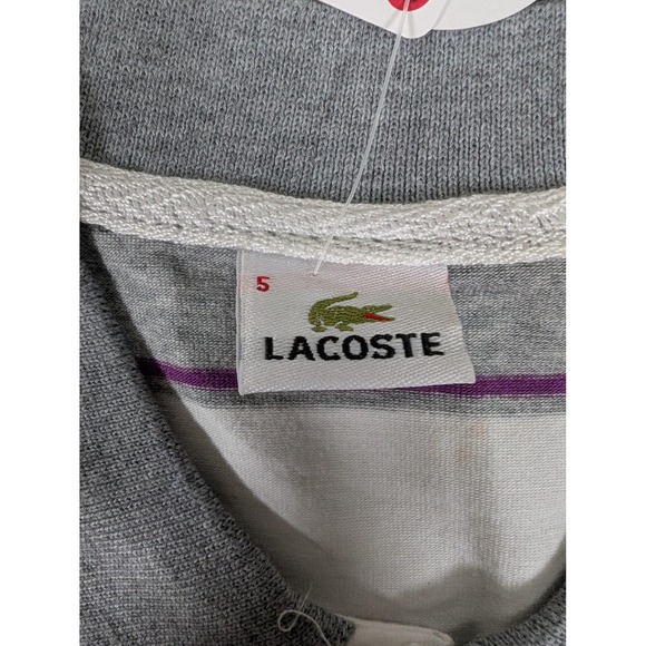Lacoste Polo‎ Shirt Womens Large Gray Purple Stripe Pique Stretch Croc Logo New - Picture 4 of 8